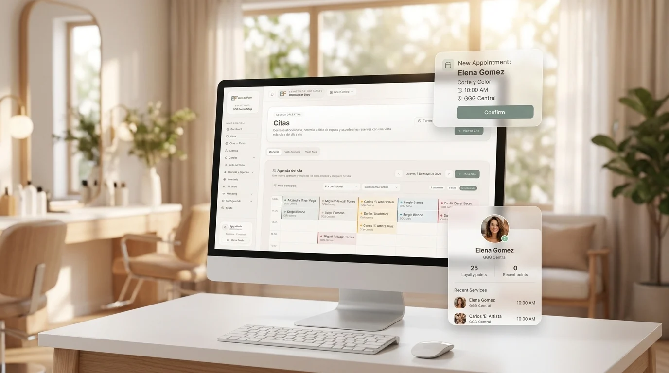 Agenda BeautyFlow funcionando en un salón moderno